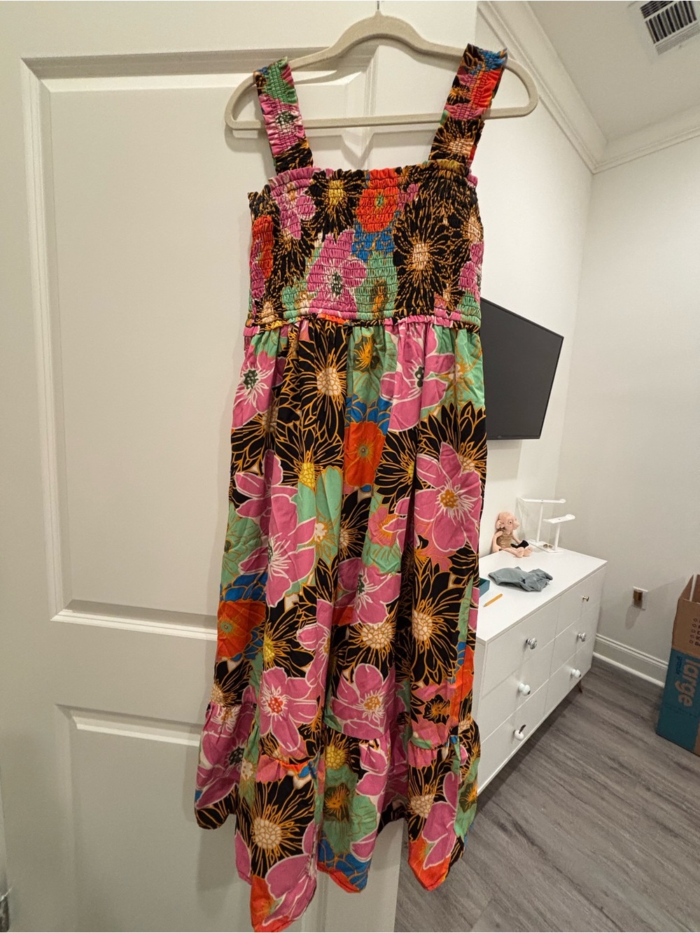 entro Black Dress with Pink, Orange & Yellow Florals